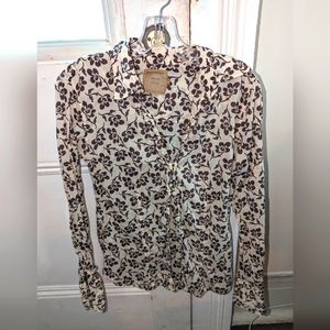0039 Italy Y2K Vintage brown and white retro flower button up